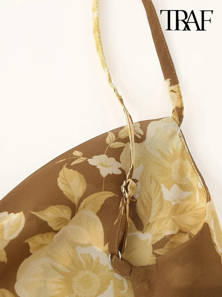 French Chic Halter Dress With Double Ruffles And V Neck