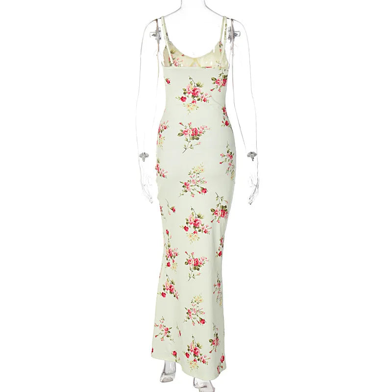 Floral Print Strap Midi Dress Bodycon Party Evening