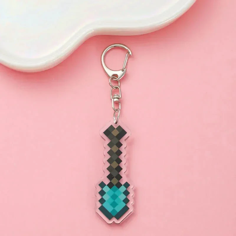 Diamond Sword Keychain with Enchanted Golden Apple and Pickaxe Model Toys for Gamers and Collectors