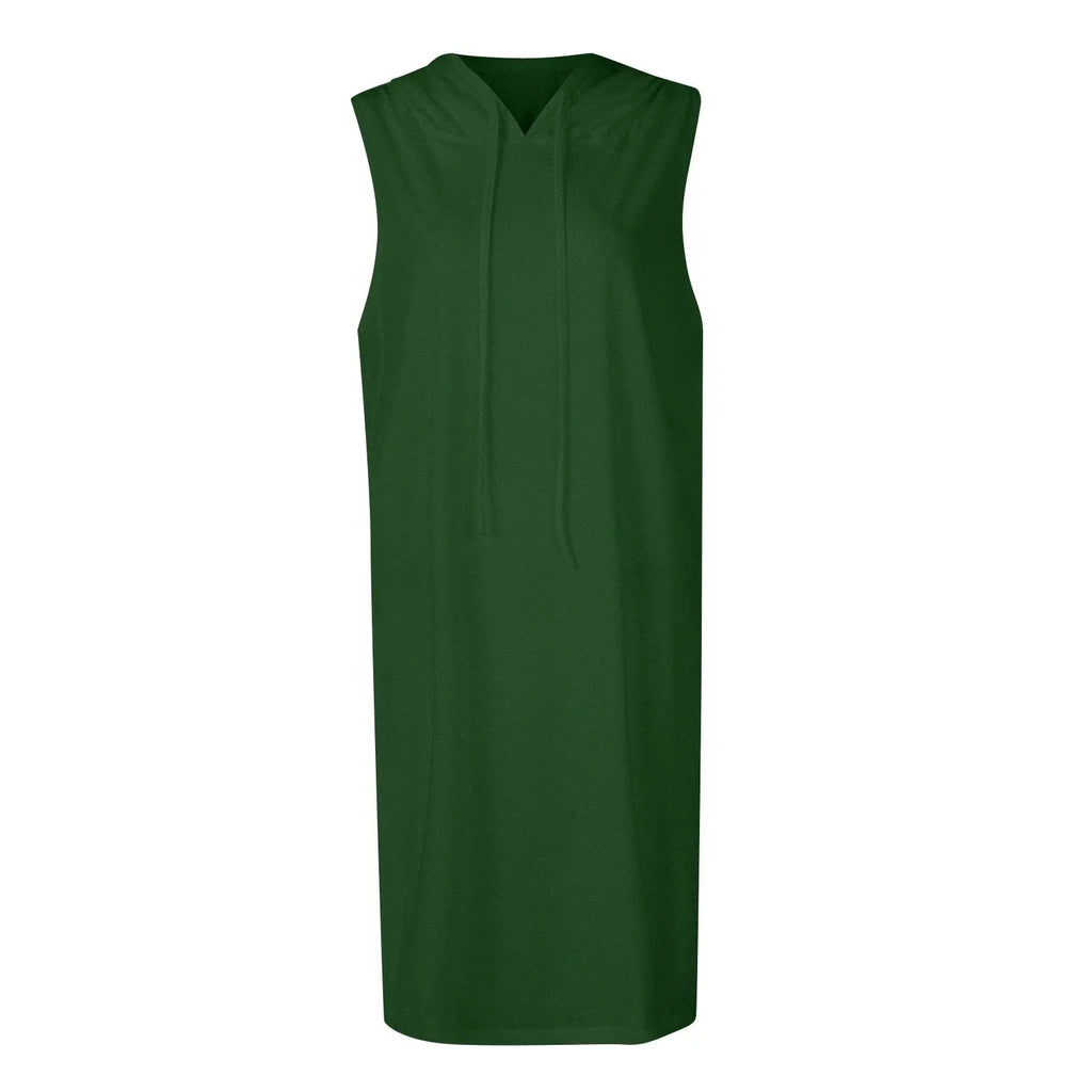 Womens Sleeveless Hoodie Dress With Drawstring Streetwear