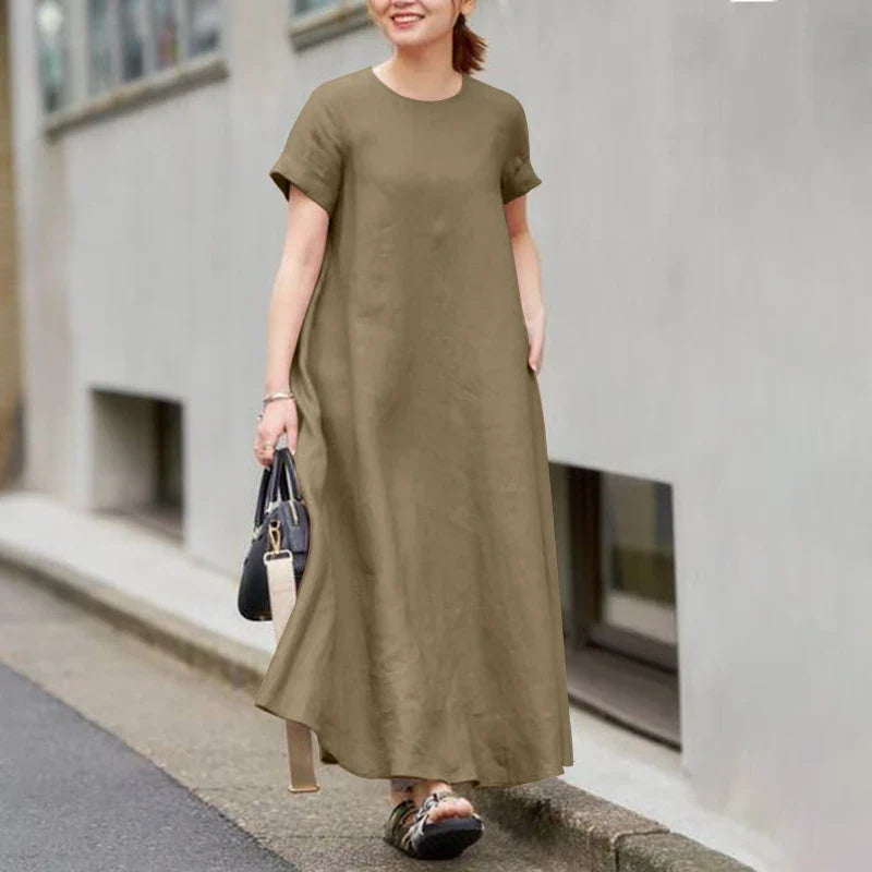 Summer Maxi Dress Women O Neck Short Sleeve Sundress A Line