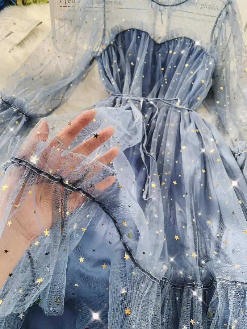 Sequined Mesh Fairy Dress For Women Party Gala Evening Wear