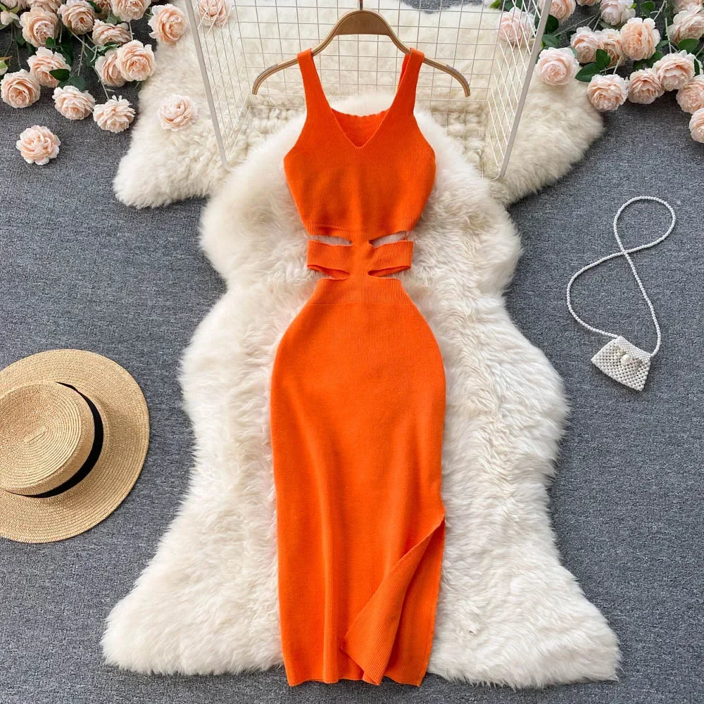 Backless Summer Knit Bodycon Dress For Women Hollow Out
