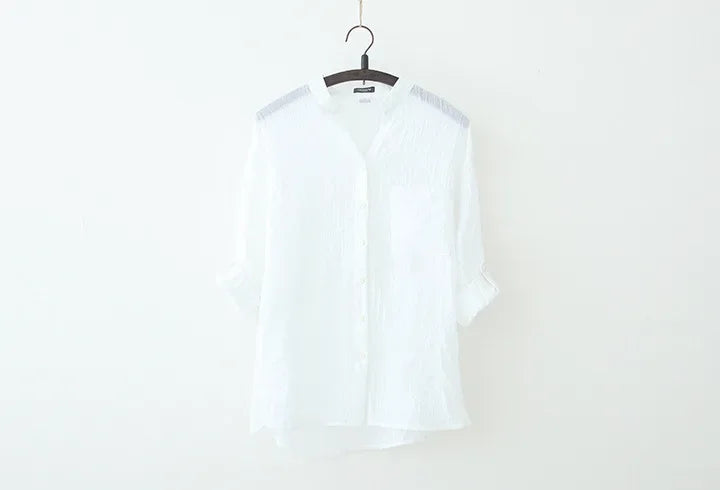 Elegant Feminine Cotton Linen Blouse Large Size Vintage Style Summer Shirt for Women Fashionable Lightweight Korean Inspired Top