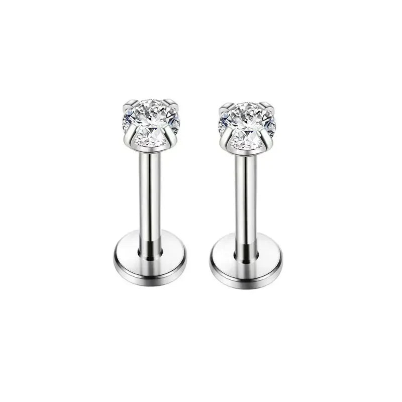 2pcs Stainless Steel Tragus Earrings with Crystal Labret and Small Helix Cartilage Studs for Women Body Jewelry
