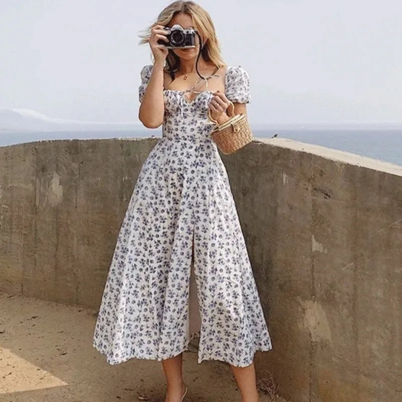 Women Off Shoulder Ruffle Floral Dress With Square Collar