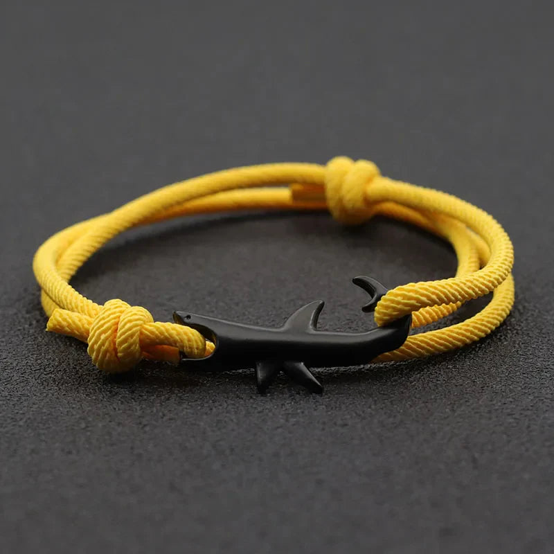 Unisex Double Layer Shark Bracelet Adjustable 3mm Cord Chain Beach Jewelry for Surfers