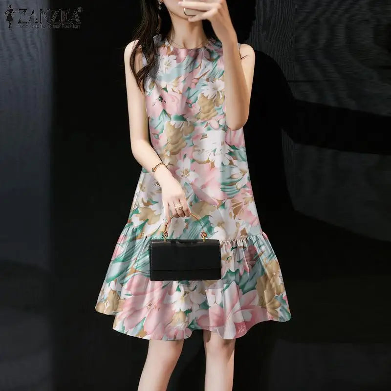 Bohemian Floral Dress Sleeveless Sundress for Summer Women