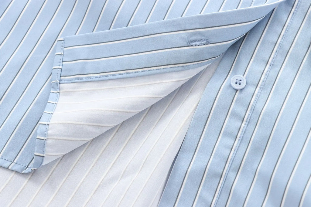 Women's Casual Striped Long Sleeve Short Shirt Simple Versatile Fashion Top