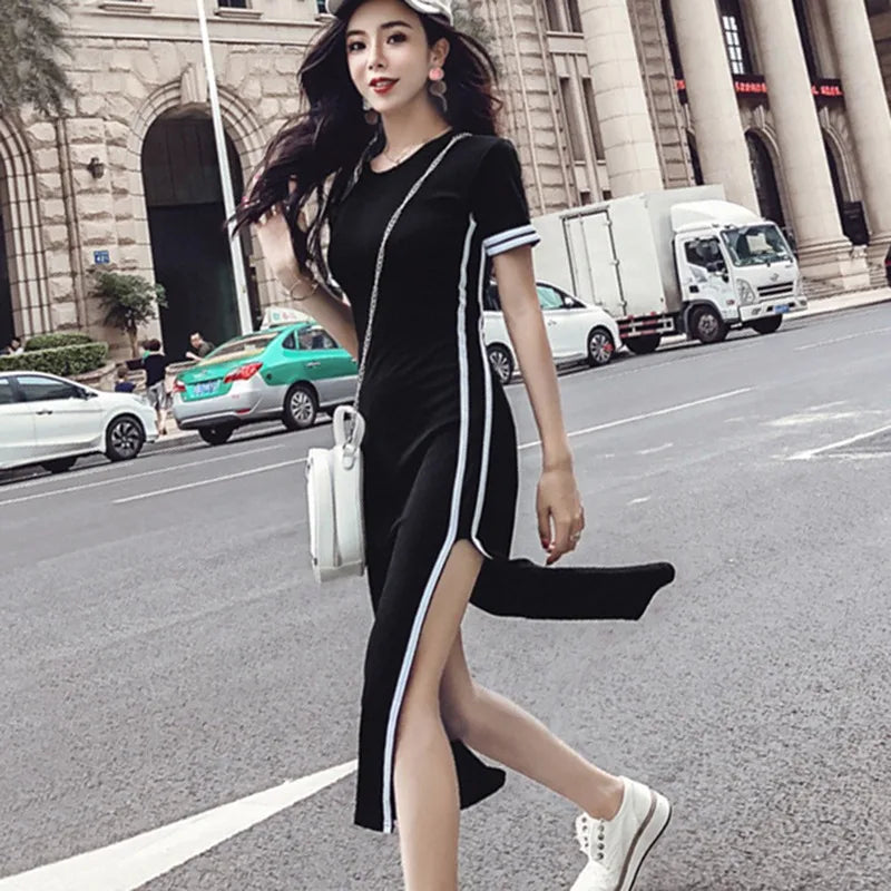 Casual High Waist Short Sleeve Midi Dress For Women