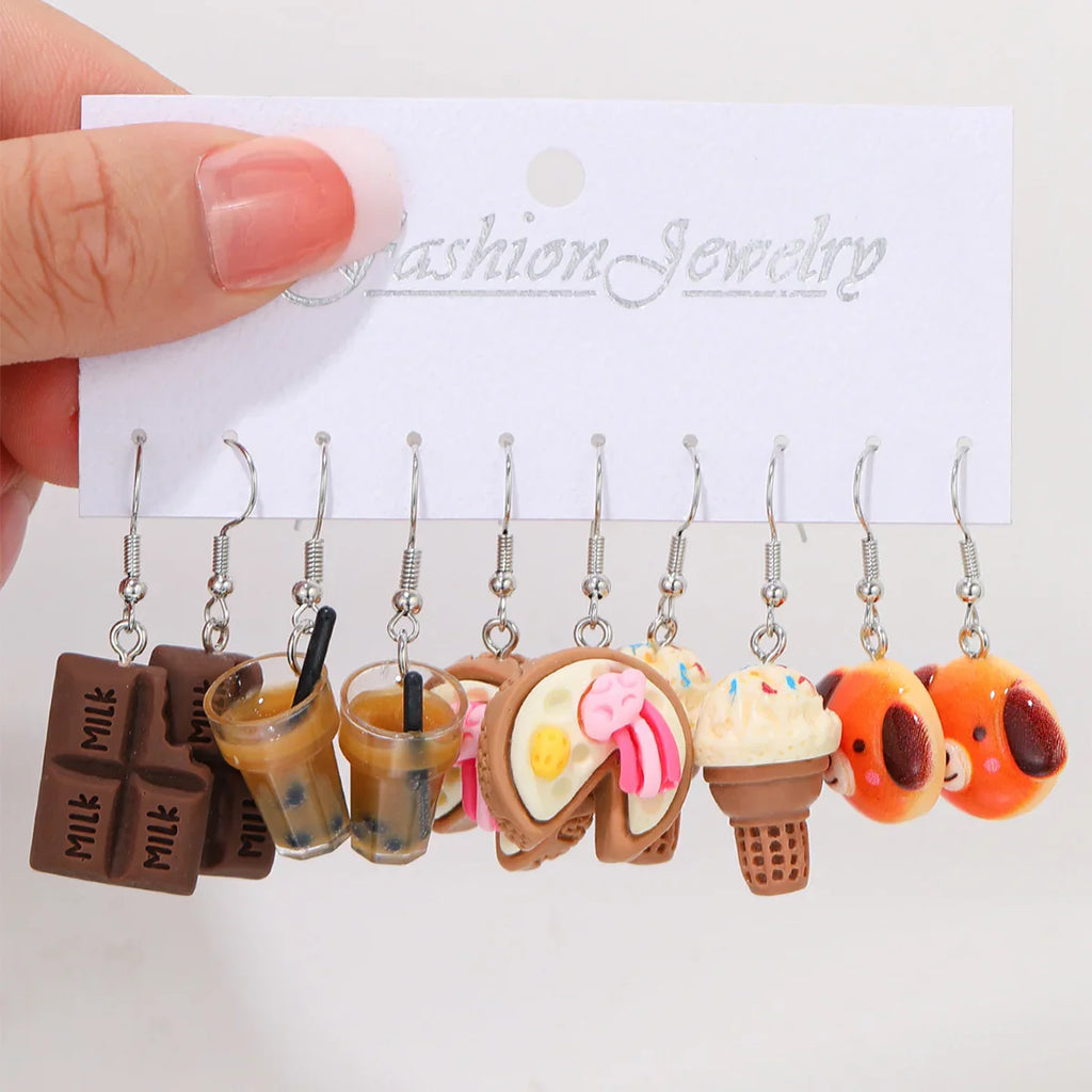 Cute Cartoon Food Fruit Drink Earrings Set for Women Fun Resin Jewelry Gift