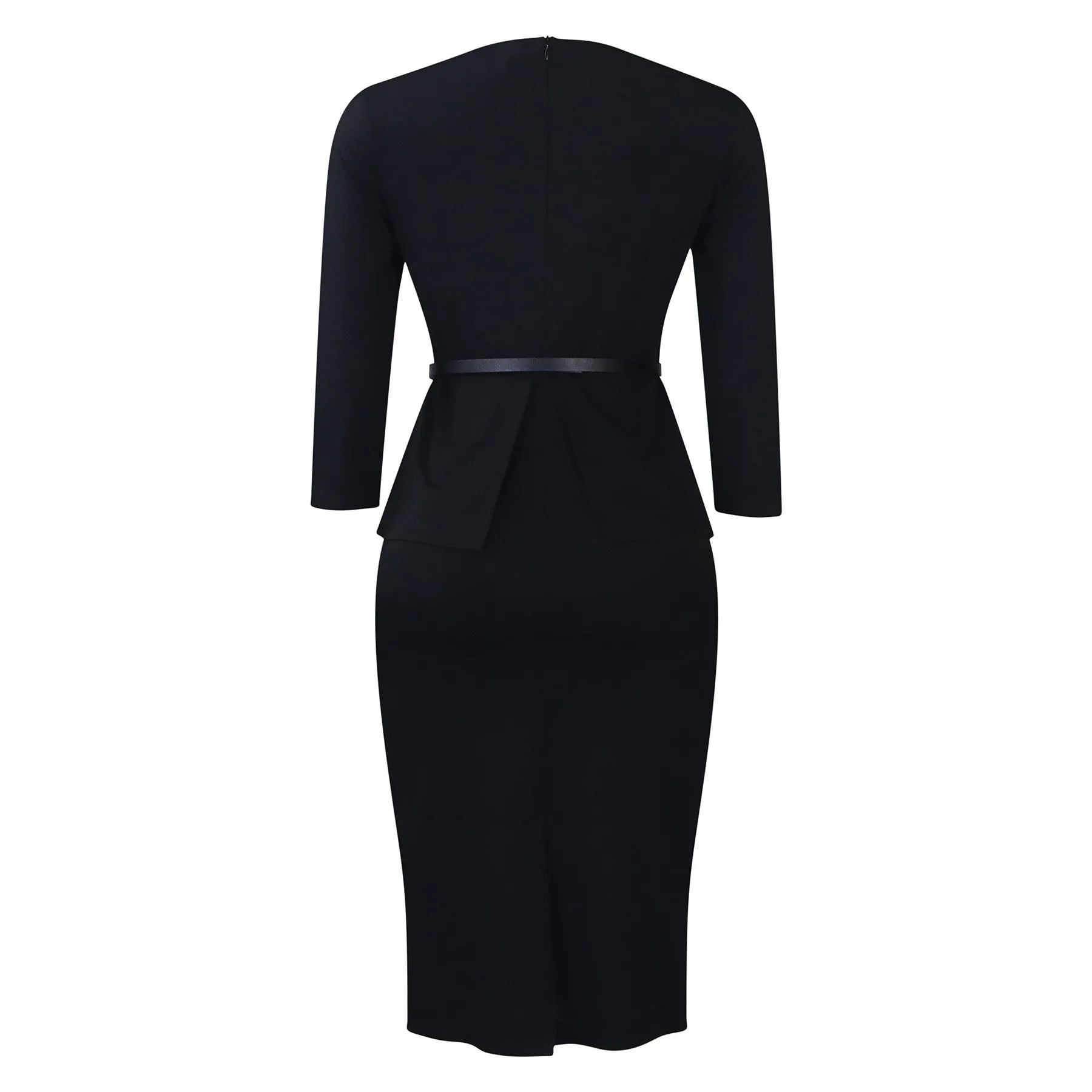 Women's Office Dress Sheath Belted Mid Calf Formal Wear