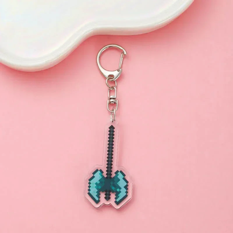 Diamond Sword Keychain with Enchanted Golden Apple and Pickaxe Model Toys for Gamers and Collectors