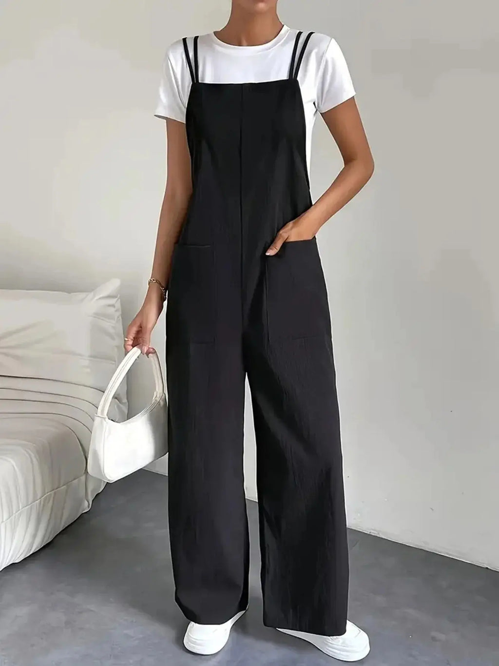 Stylish Casual Camisole Jumpsuit with Pocket Detail Wide Leg Straight Cut Women's Jumpsuit Set