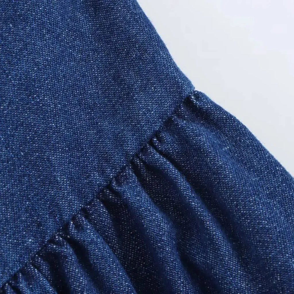 Denim Midi Dress With Pleats Backless Style High Waist