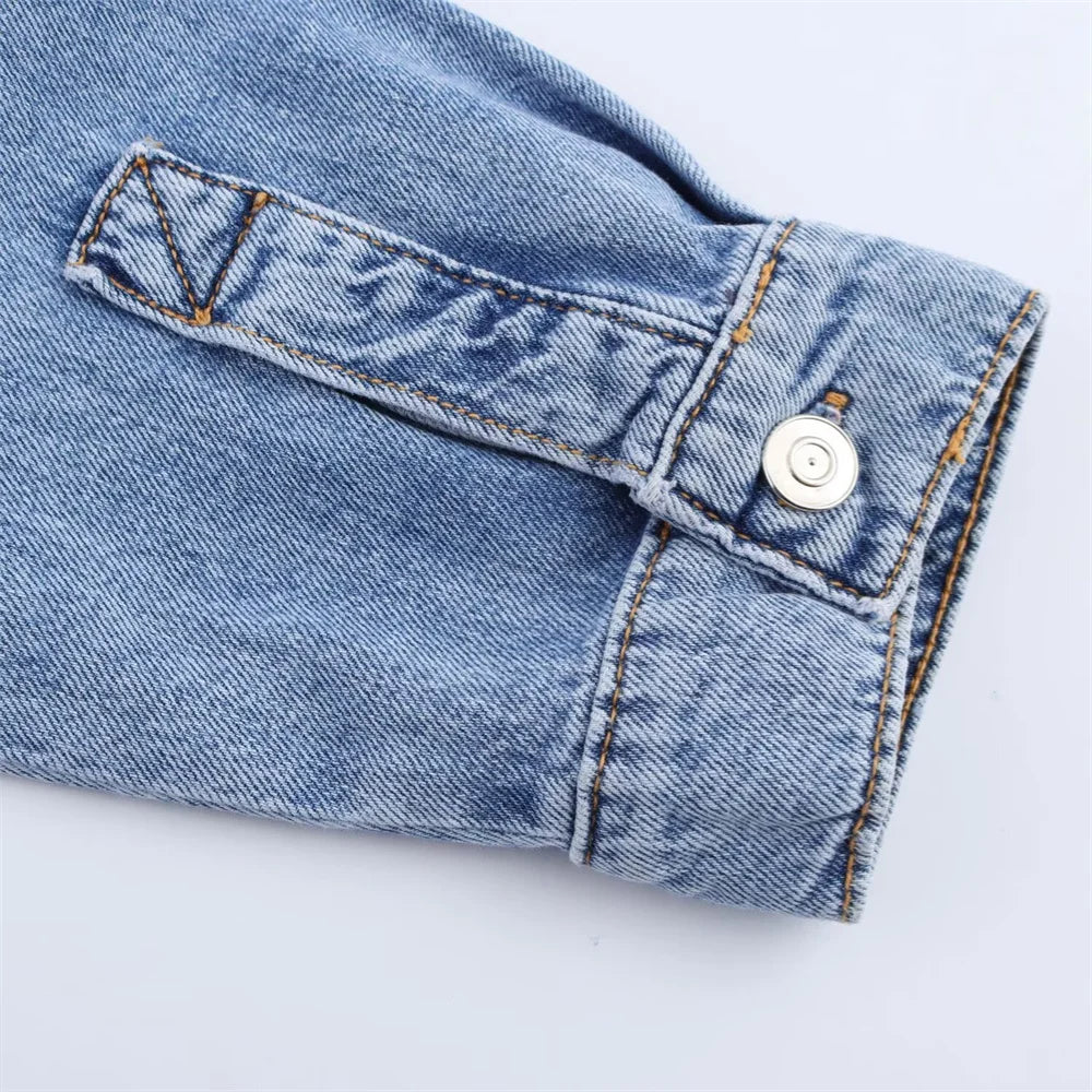 Women's Versatile Denim Long Sleeve Shirt and Pants Set for Casual Spring and Summer Wear