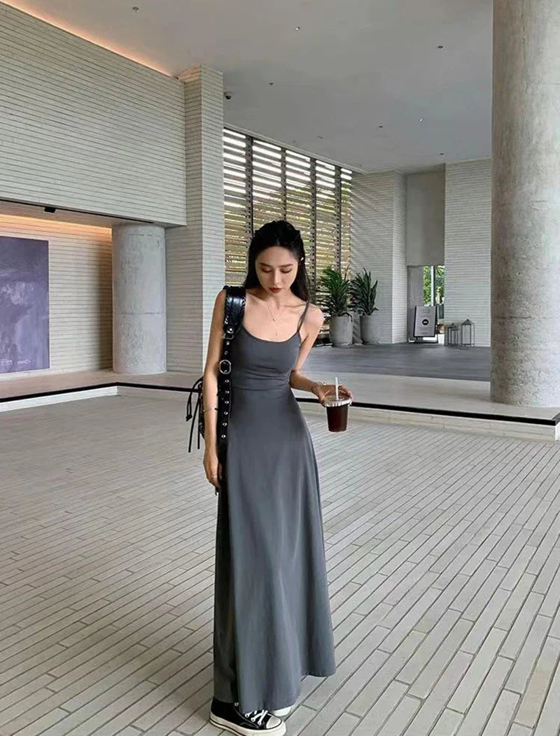 Black Backless Spaghetti Strap Dress Women Elegant Slim