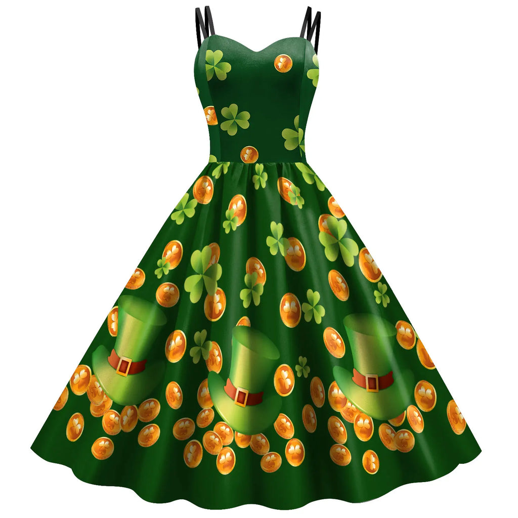 St Patrick's Day Shamrock Tie Dye Wrap Dress For Women