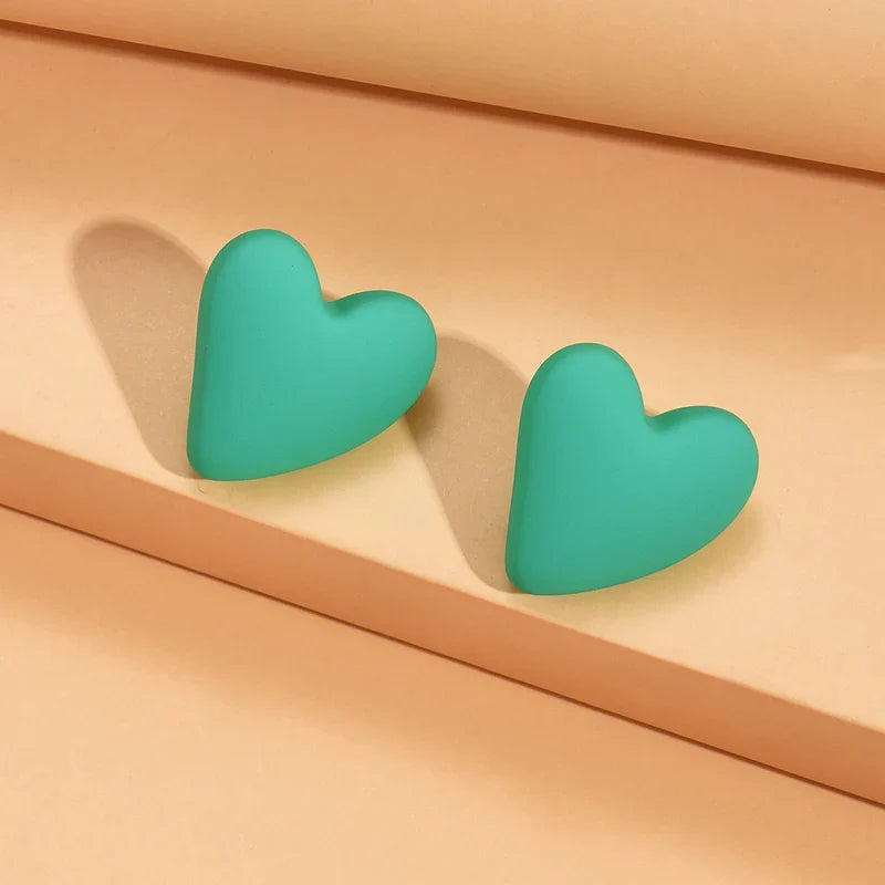 Korean Fashion Candy Color Acrylic Heart Earrings Geometric Love Design All-Match Ear Studs