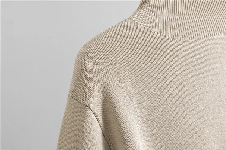 Cozy Knit Shawl Pants Set for Women with Elegant Turtleneck Sweater and Wide Leg Trousers