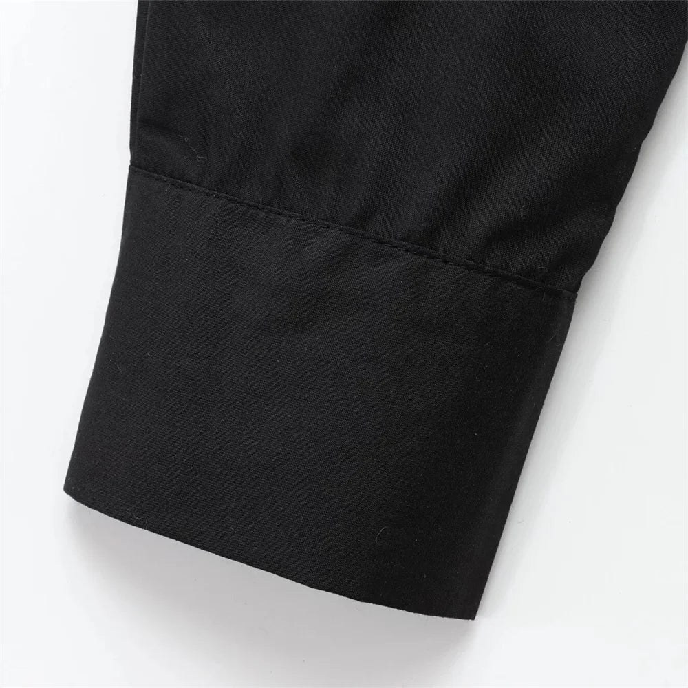 Solid Color Casual Collar Long Sleeve Poplin Shirt for Women with Gold Buckle Accent and Loose Fit