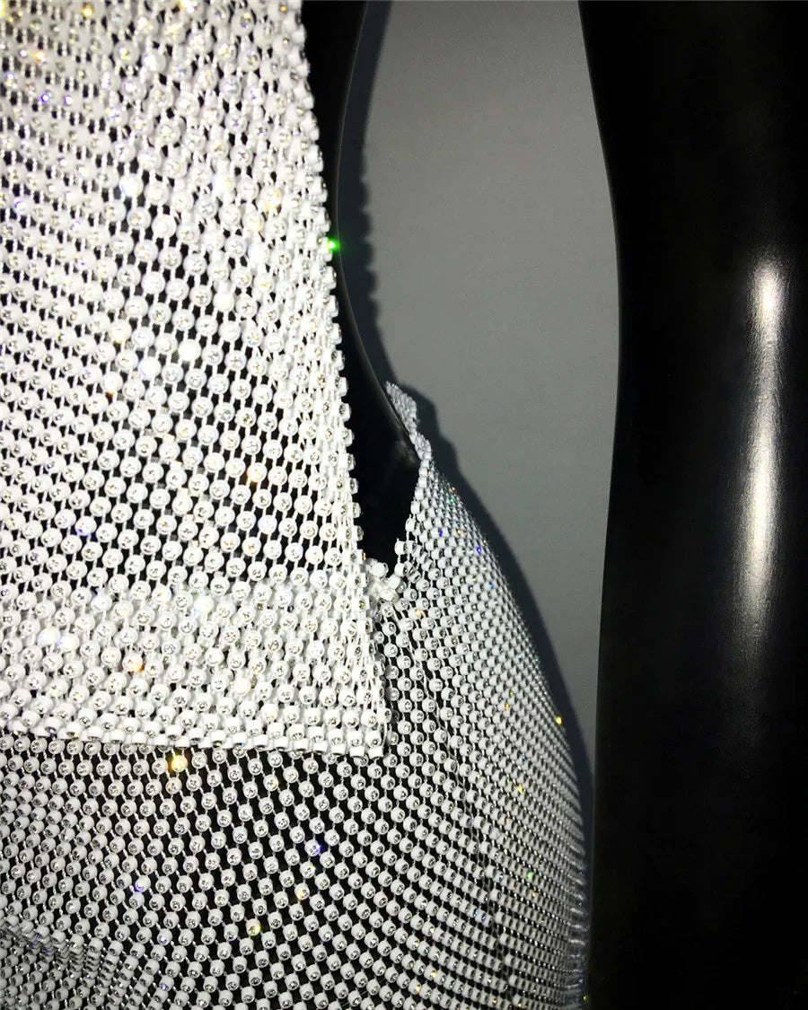 See Through Mesh Dress Rhinestone Bandana Headwrap