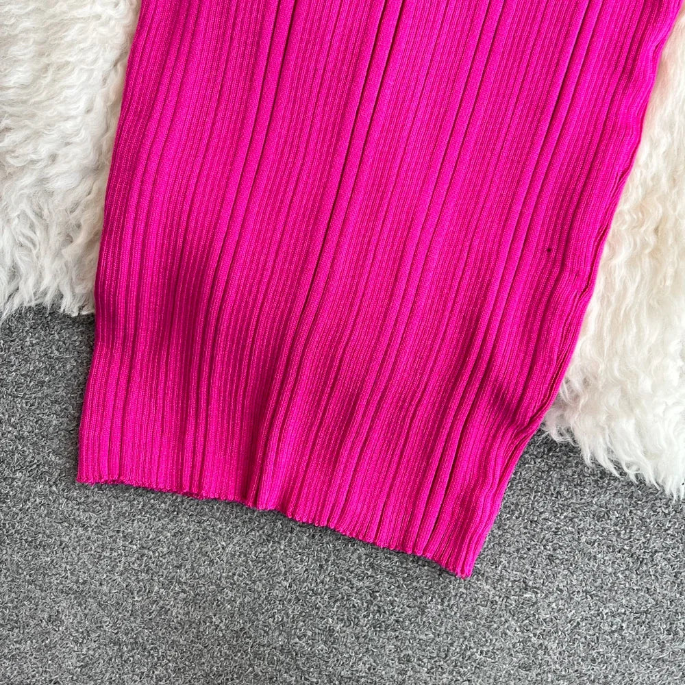 Long Sleeve Knitted Bodycon Dress For Women Autumn Retro