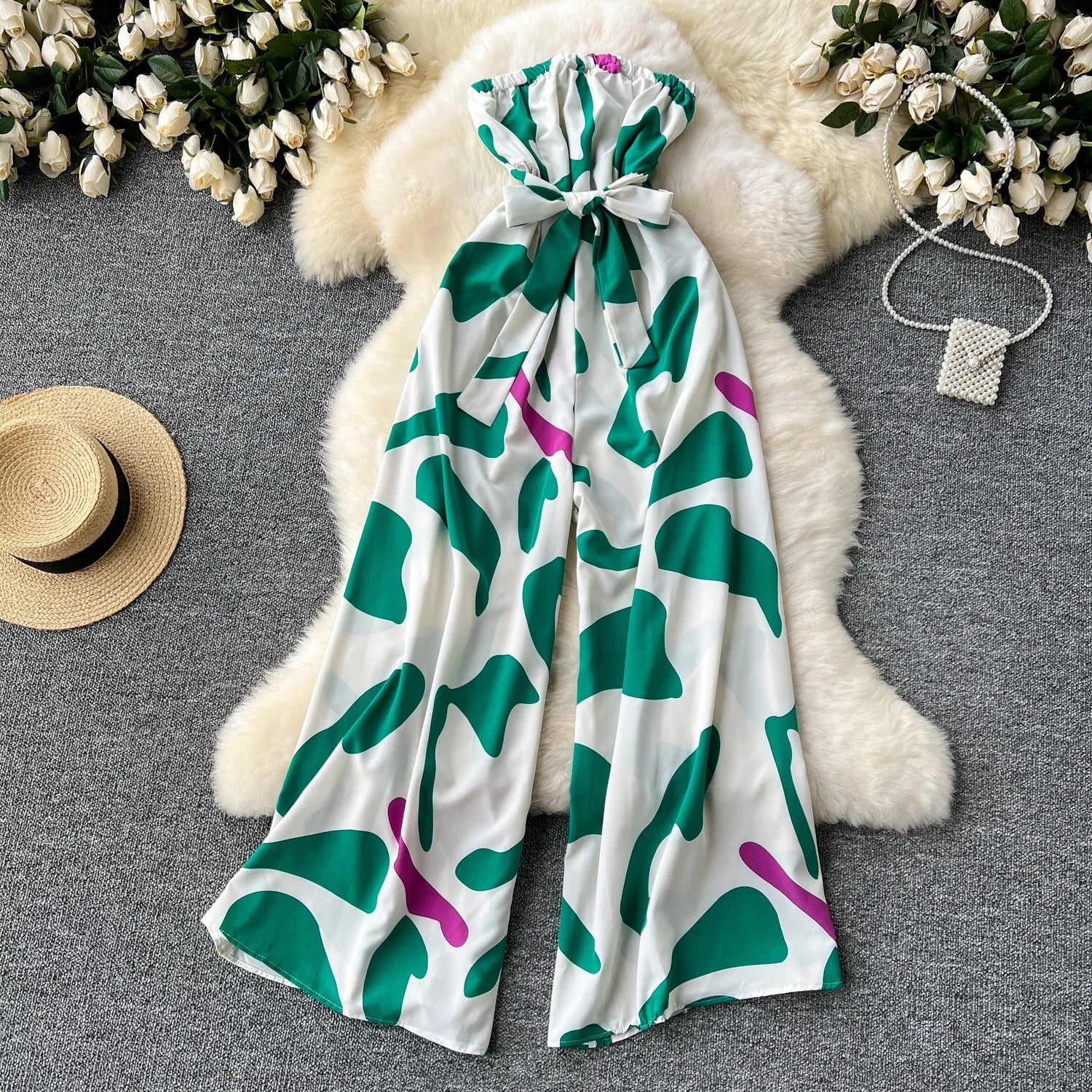 Printed Suspender Jumpsuit For Women Casual Romper