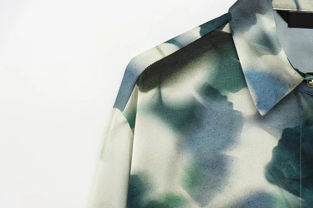 Elegant Printed Silk Satin Lapel Long Sleeve Shirt for Women with Soft Texture and Stylish Fit