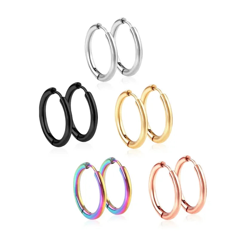 Small Hoop Earrings for Women and Men in Silver Stainless Steel, Hypoallergenic Round Circle Design, 2Pcs Set