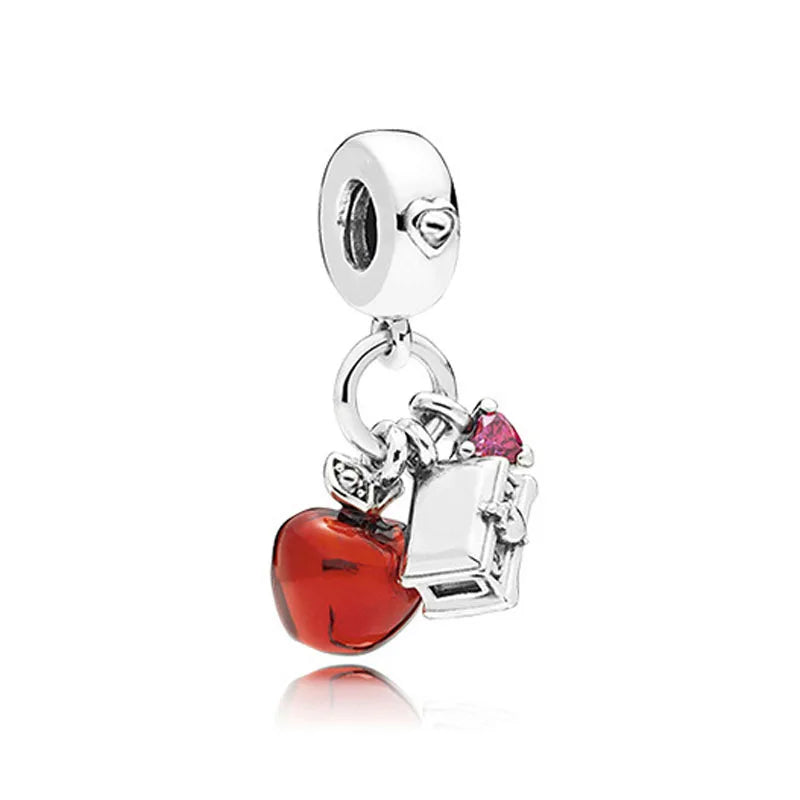 Valentine's Day Red Apple Dangle Charm Bead in 925 Sterling Silver for Women's Heart Bracelet Jewelry