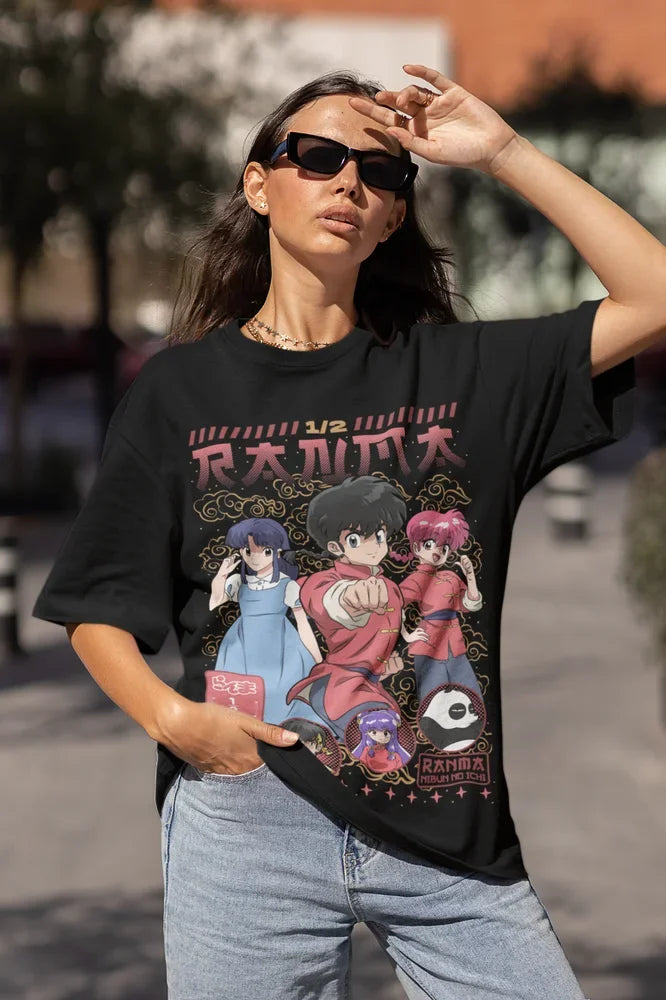 Kawaii Anime T-Shirt Featuring Ranma 1/2 Shampoo Design Oversized Women's Tee Y2K Style All Sizes