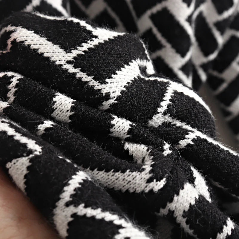 Jacquard Knit Sweater Dress With Belt Elegant Pleated Maxi