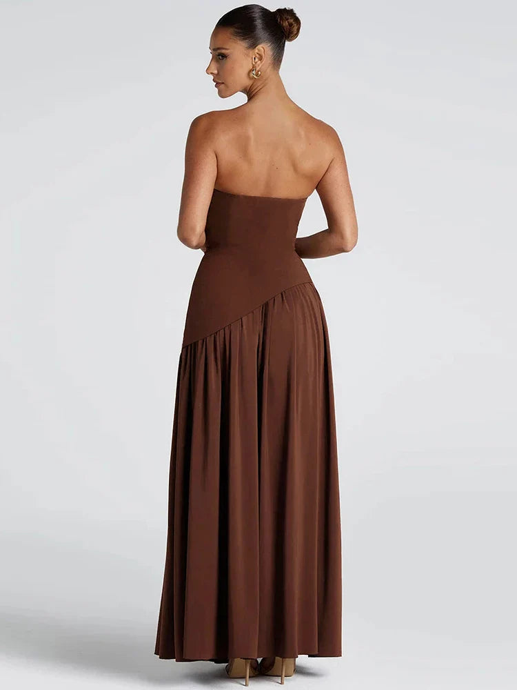 Backless Patchwork Dress Strapless Summer Draped Slit
