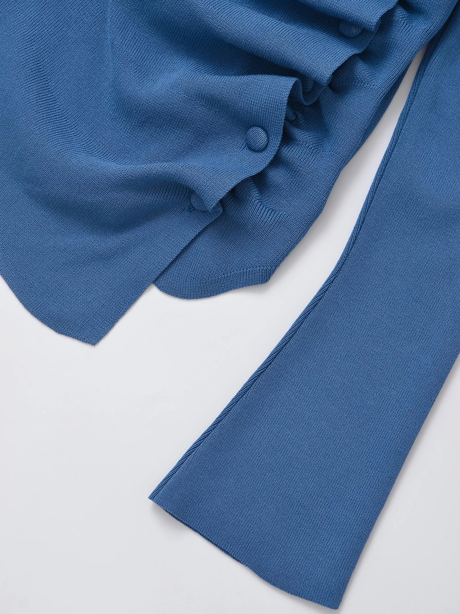 Asymmetrical Blue and Brown Knitted Sweater Women's Pleated Long Sleeve Autumn Knitwear Elegant Fall Top