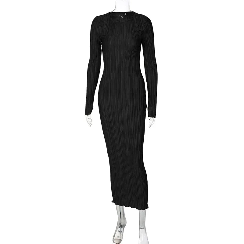 Women Long Sleeve Bodycon Black Dress for Autumn Winter