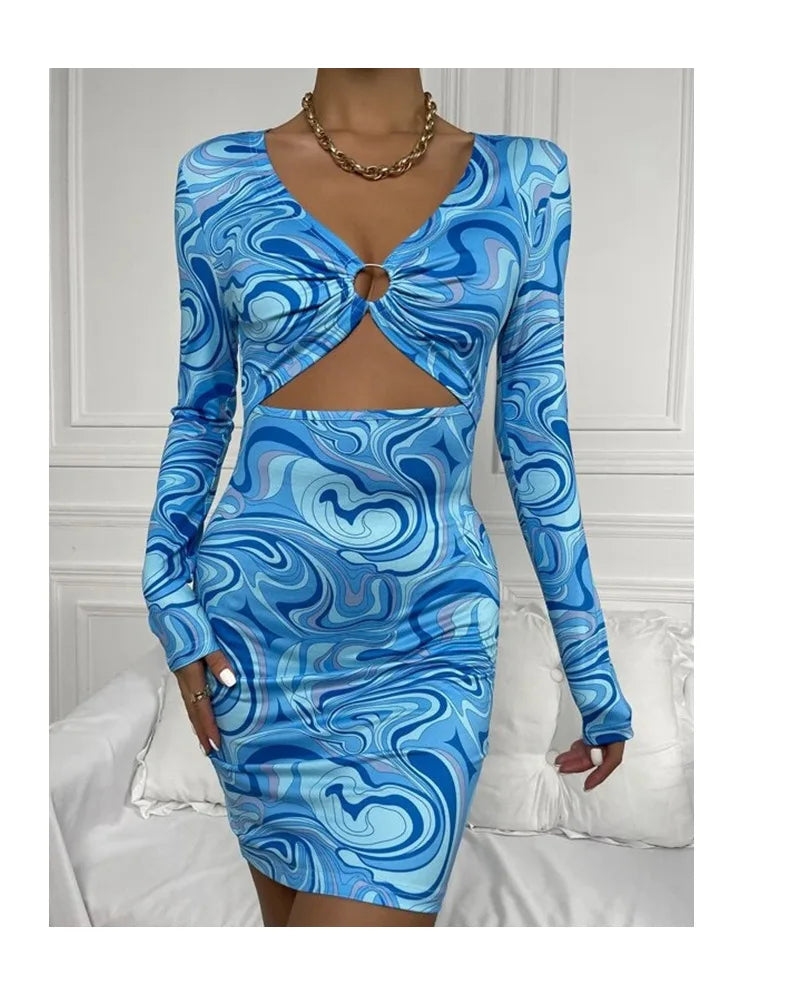 Leopard Print Backless Mini Dress With Hollow Out Detailing