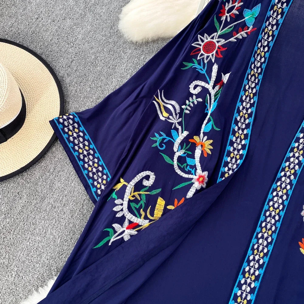 Bohemian Embroidered Floral Dress For Women Beachwear