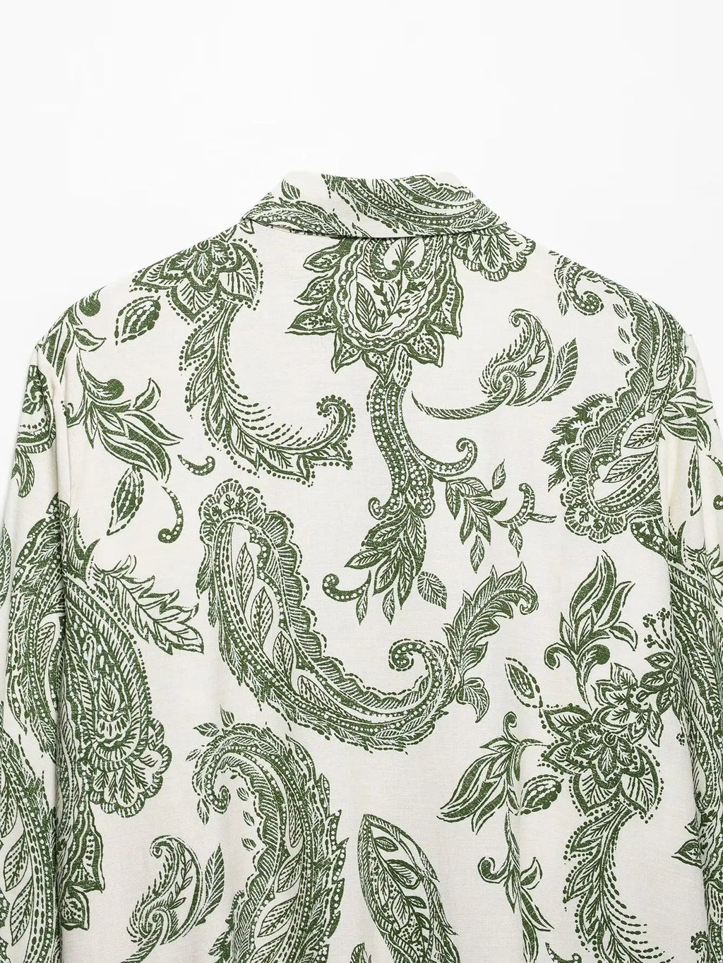 Women's Green Paisley Totem Flower Print Business Blouse Casual Retro Shirt with Turn-Down Collar and Button Closure