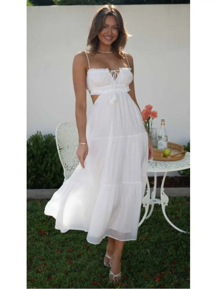 Halter Neck Backless Lace Dress For Women Summer Solid Color