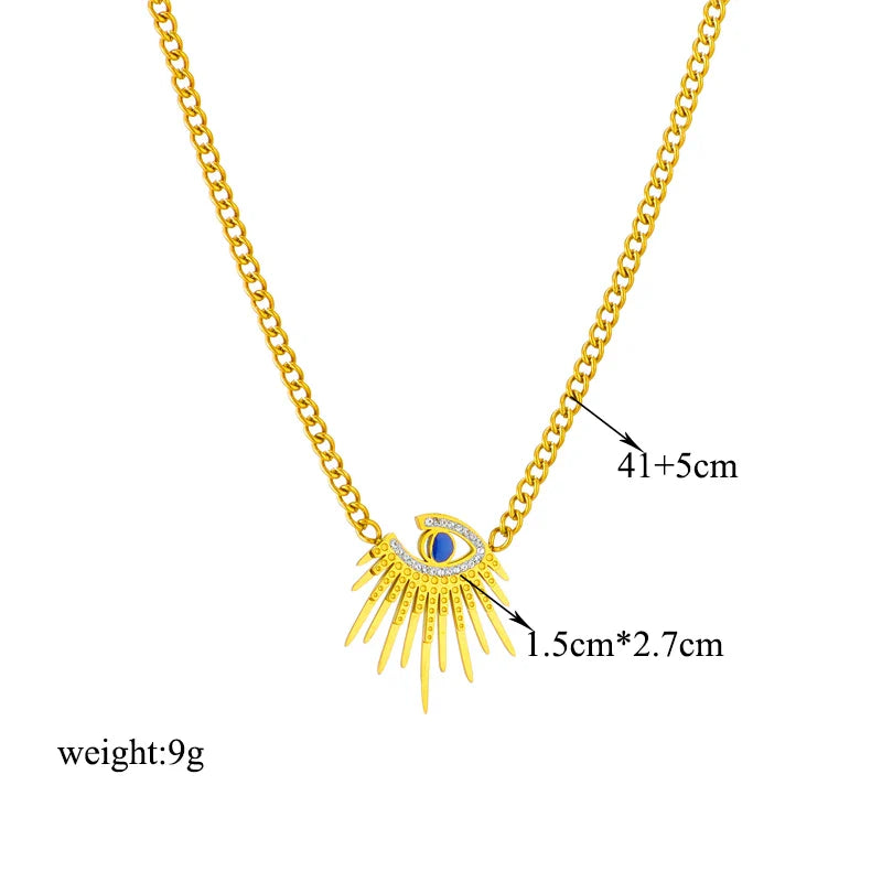 Stainless Steel Butterfly Moon Lock Blue Eyes Pendant Necklace for Women Multilayer Choker Chain Jewelry Gifts