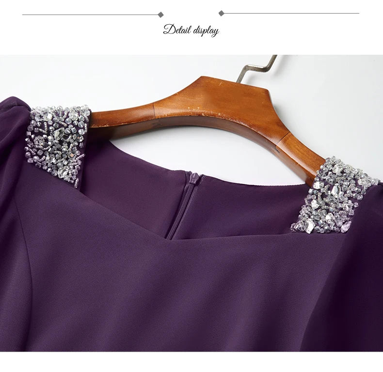 Purple Embroidered A Line Dress For Office And Party