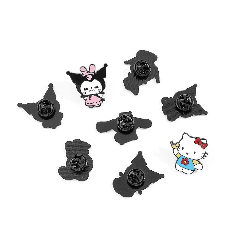 8 Pcs Hello Kitty Animal Brooch Set Cute Princess Kulomi Melody Lapel Pins Fashion Metal Badges for Backpack and Clothing Jewelry