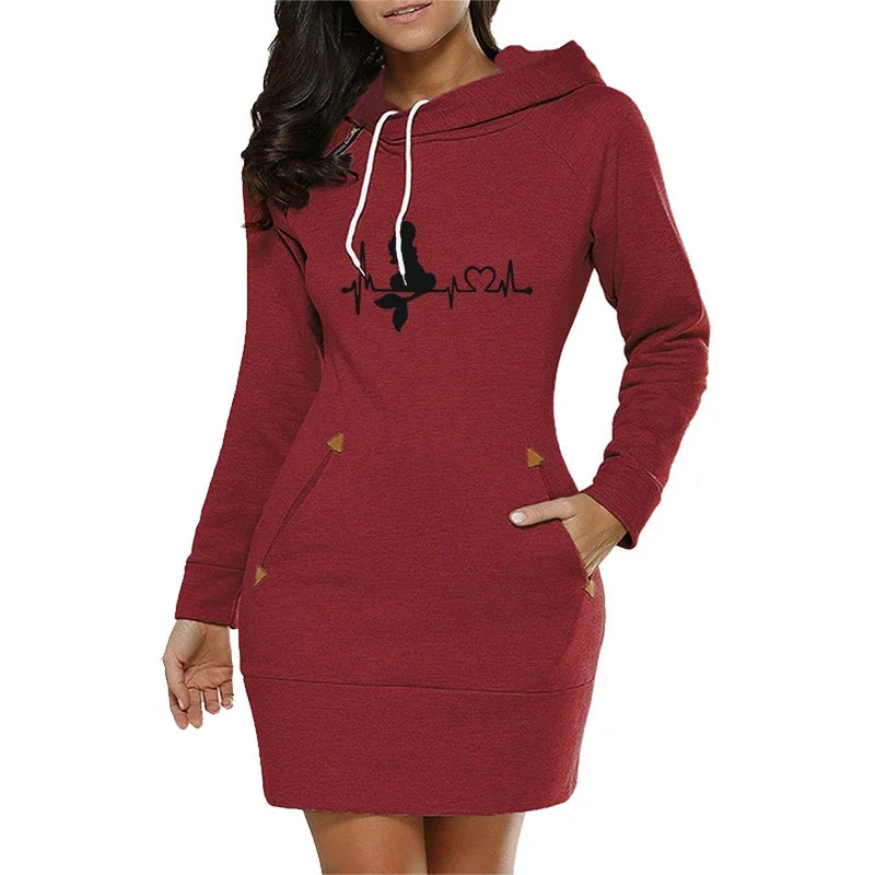 Women's Hooded Fleece Dress With Side Zip Knee Length