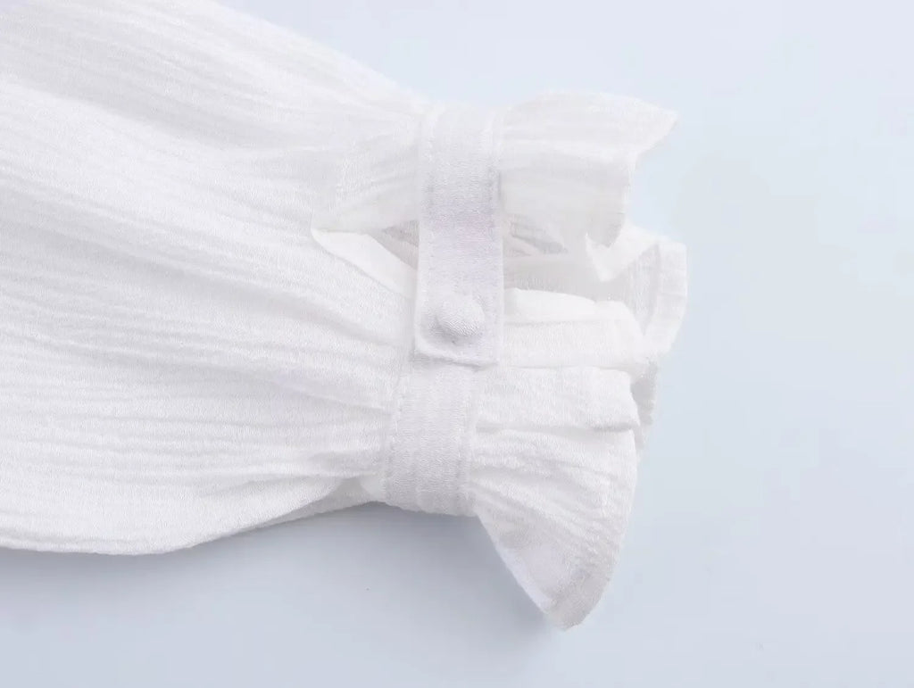 Women's Embroidered V-Neck Long Sleeve Shirt Single-Breasted Loose Hem Casual Chic Top for Spring and Summer