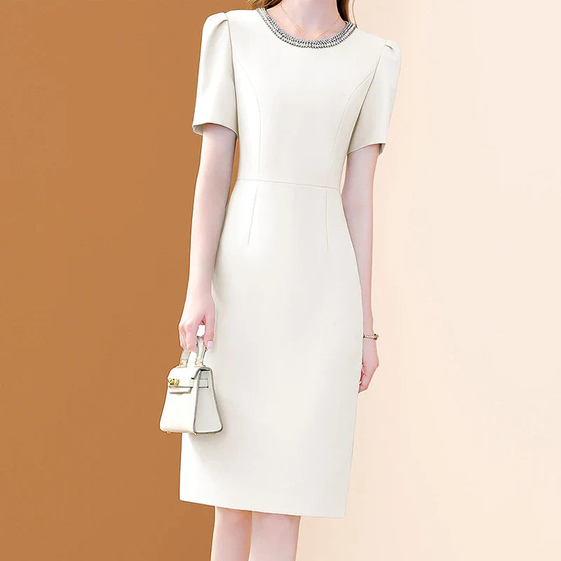 Elegant O Neck Embroidered A Line Dress For Women Casual