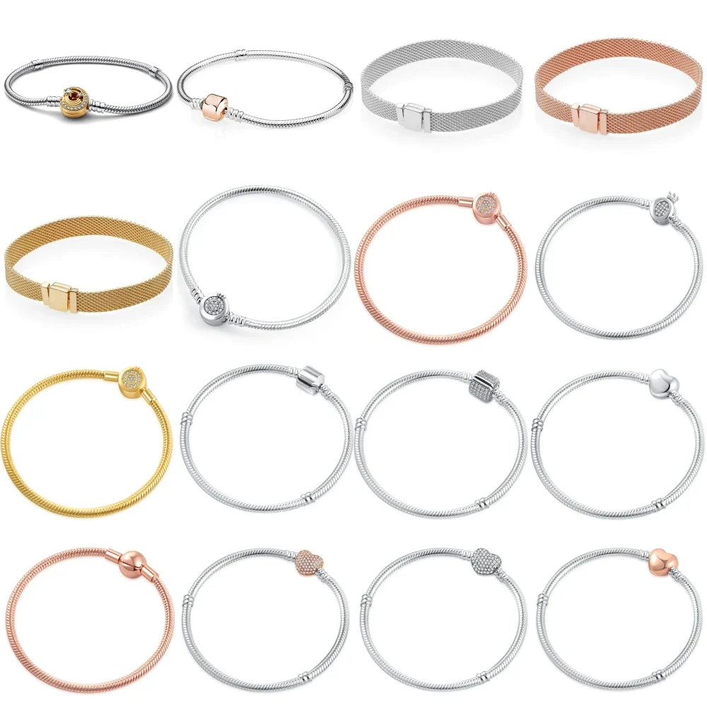 Heart-Shaped Buckle Crown Moon Stars Bracelet with Bead Pendant for DIY Women Jewelry