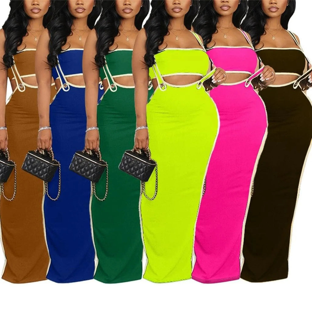 Two Piece Bodycon Crop Top Maxi Skirt Set For Women