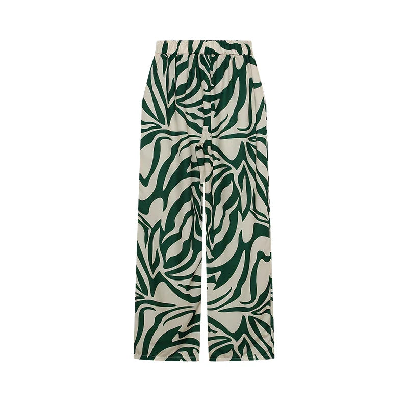 Trendy Print Off Shoulder Shirt and Trouser Set with Long Sleeve Design