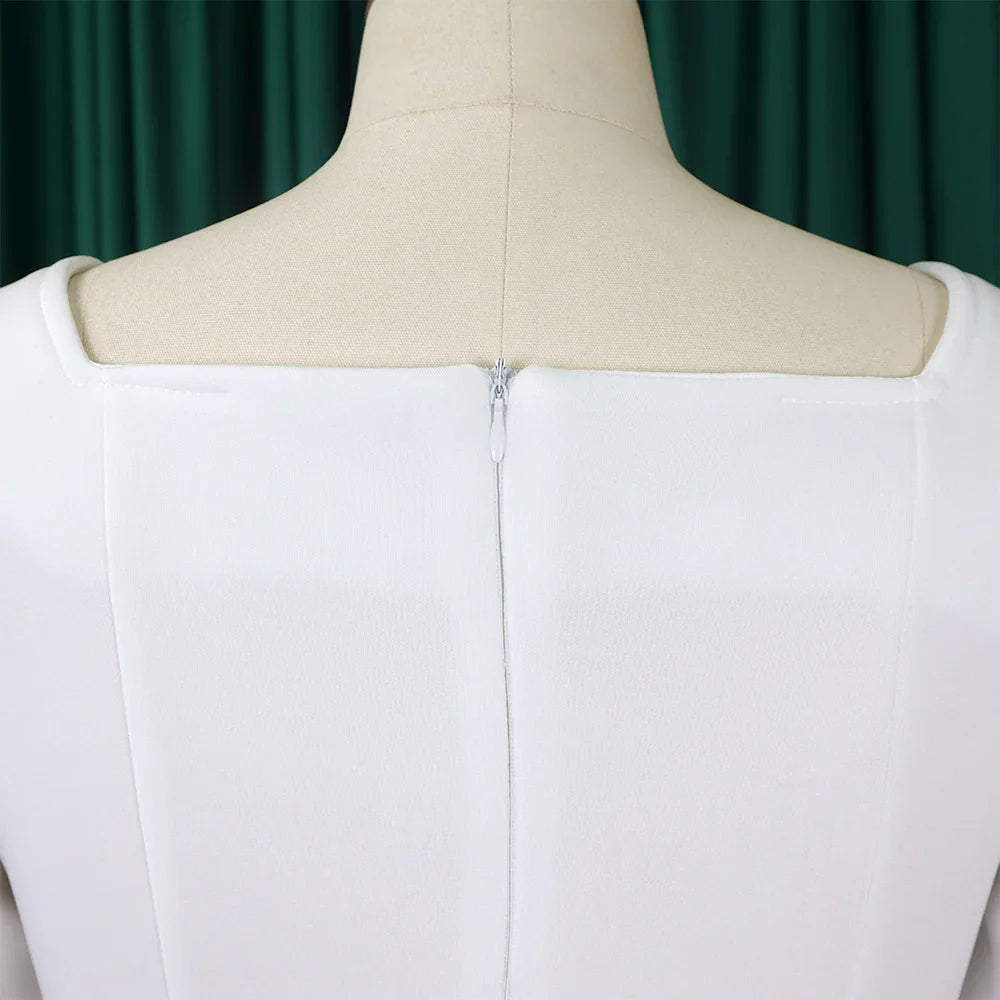 Square Neck Party Dress Women Pleated A Line Mid Calf